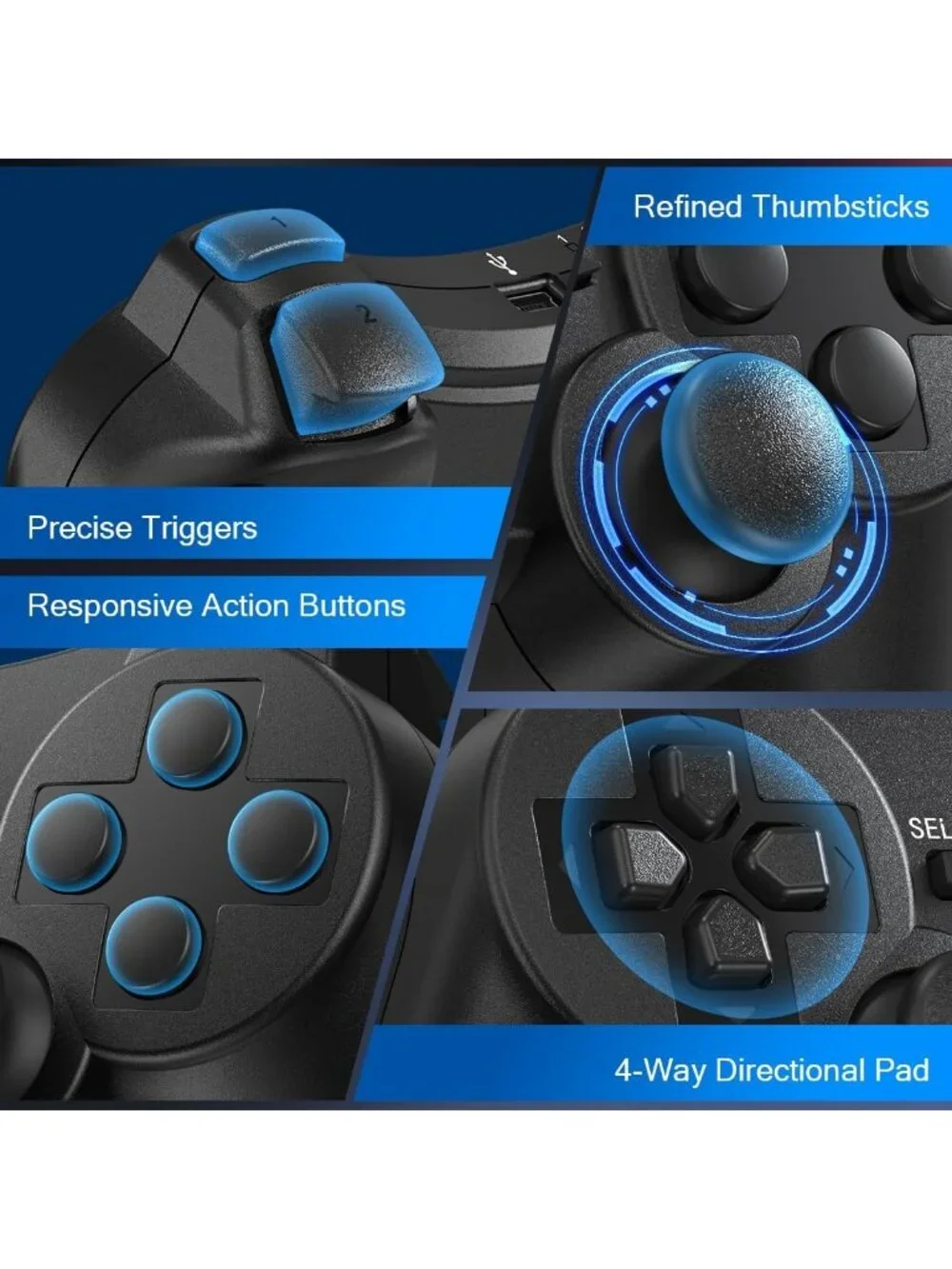 2 Pack Wireless PS3 Controllers with Charging Cables - Compatible Gaming